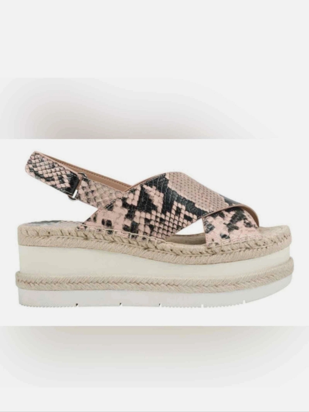 NEW Marc Fisher LTD Gandy Pink Leather Snakeskin Espadrille Platform Sandals